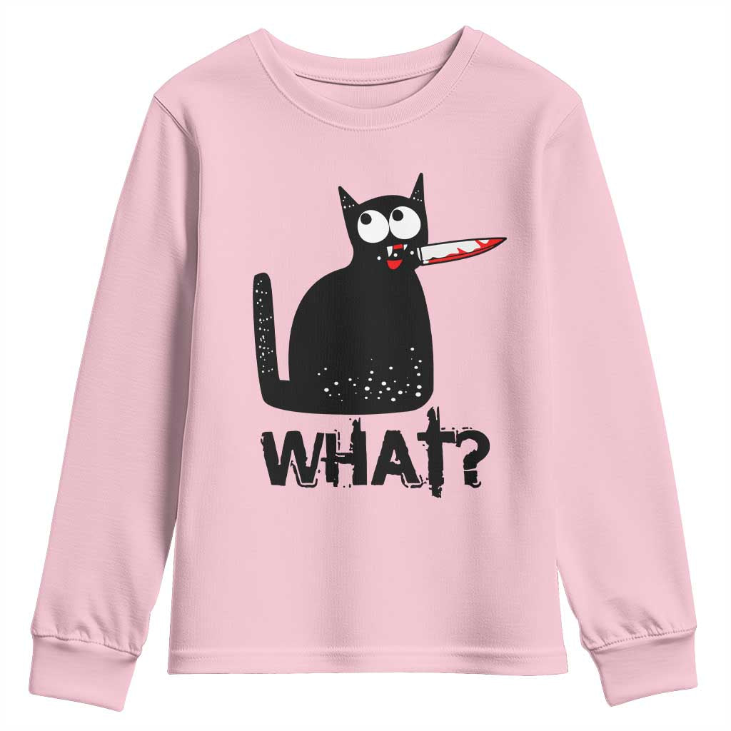 Funny Black Cat Youth Sweatshirt What Kitten Murderous TS11 Light Pink Print Your Wear
