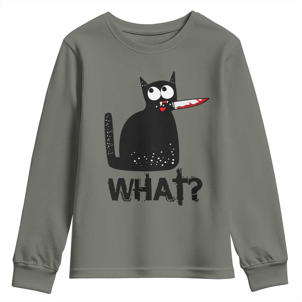 Funny Black Cat Youth Sweatshirt What Kitten Murderous TS11 Military Green Print Your Wear