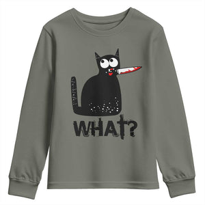 Funny Black Cat Youth Sweatshirt What Kitten Murderous TS11 Military Green Print Your Wear
