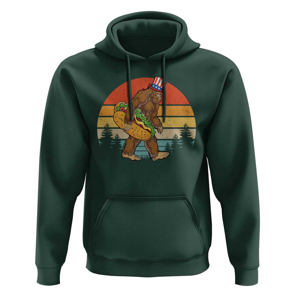 Funny Bigfoot Hoodie Carrying Hot Dog 4th Of July TS11 Dark Forest Green Print Your Wear