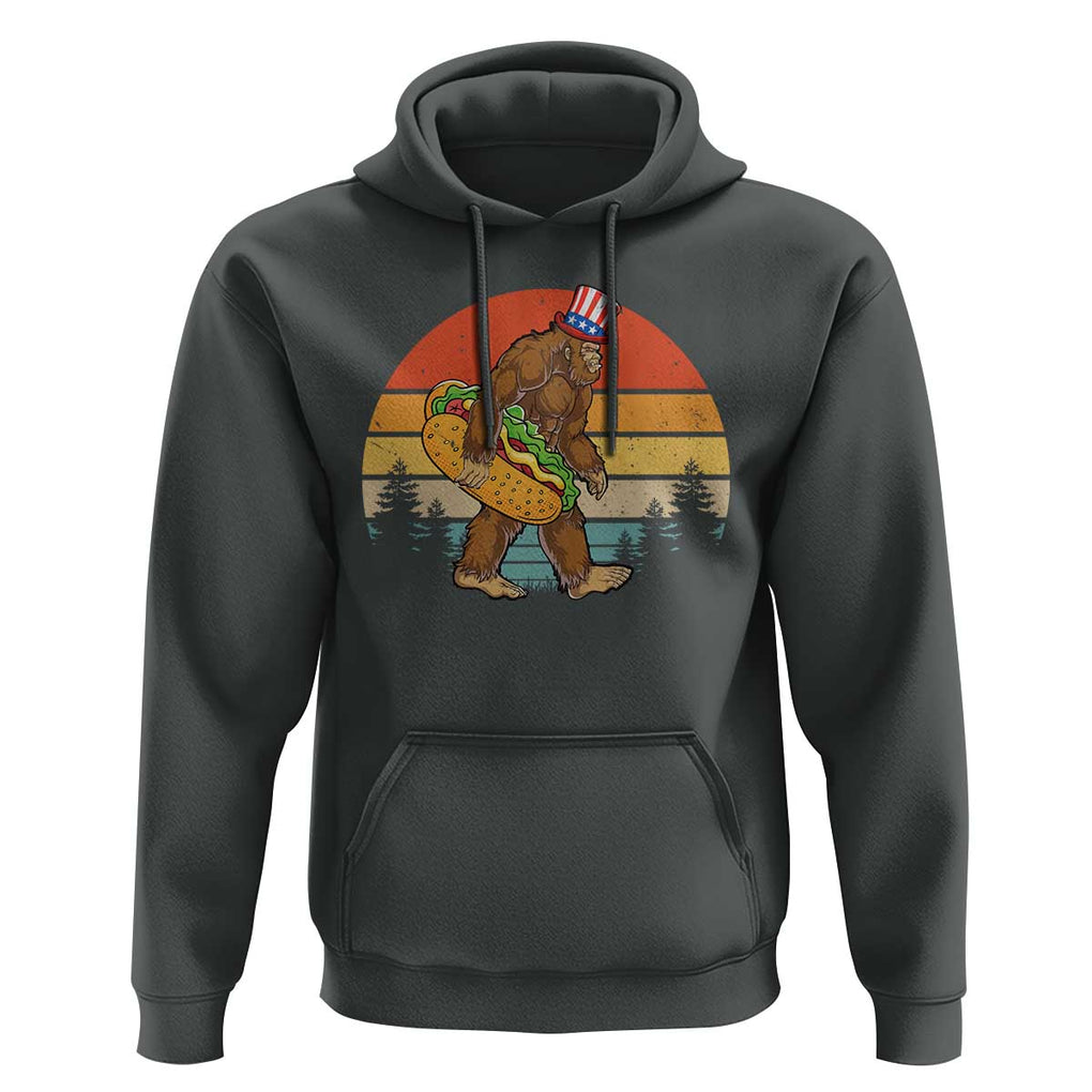 Funny Bigfoot Hoodie Carrying Hot Dog 4th Of July TS11 Dark Heather Print Your Wear
