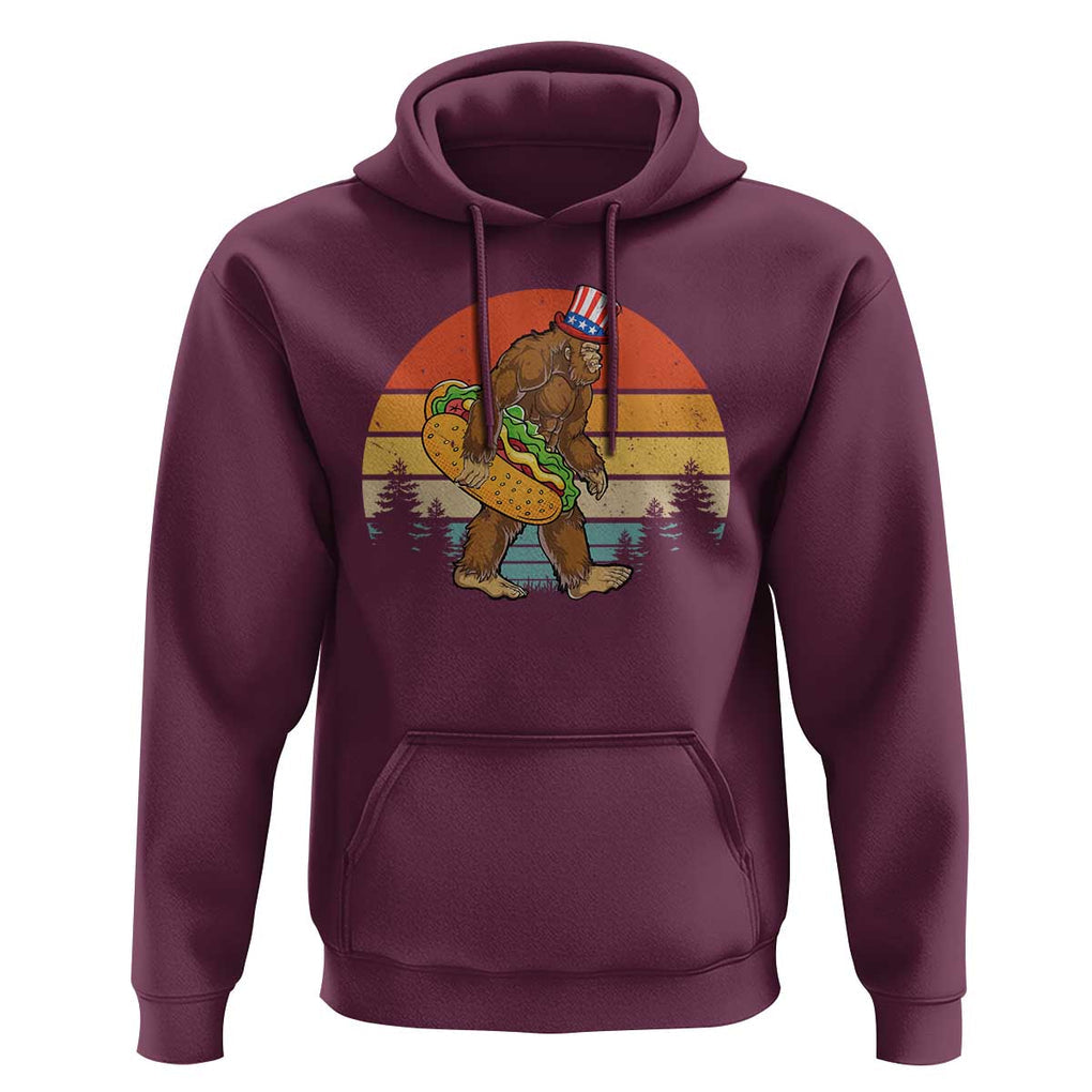 Funny Bigfoot Hoodie Carrying Hot Dog 4th Of July TS11 Maroon Print Your Wear