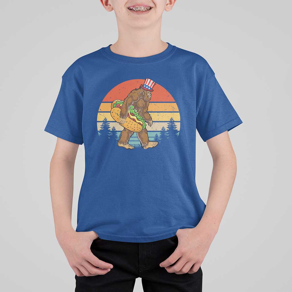 Funny Bigfoot T Shirt For Kid Carrying Hot Dog 4th Of July TS11 Royal Blue Print Your Wear