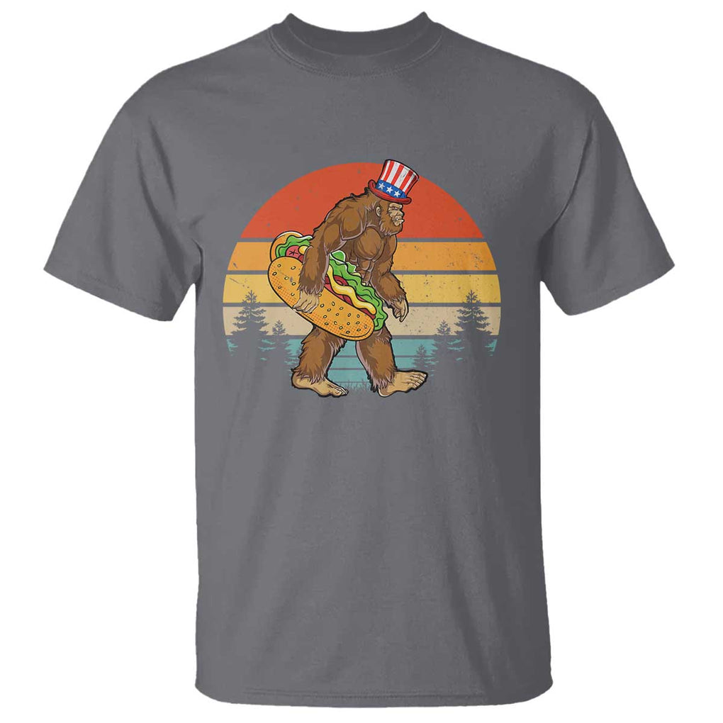 Funny Bigfoot T Shirt Carrying Hot Dog 4th Of July TS11 Charcoal Print Your Wear