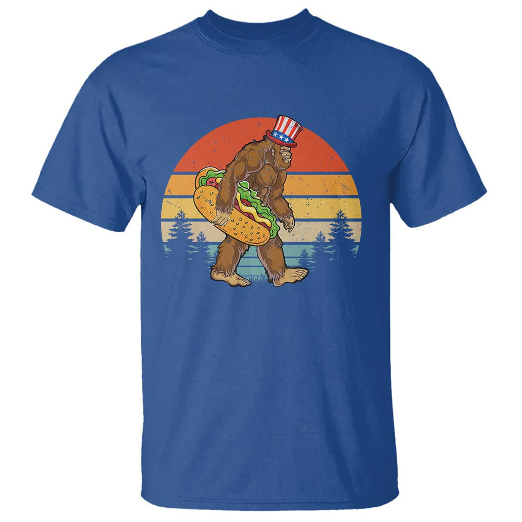 Funny Bigfoot T Shirt Carrying Hot Dog 4th Of July TS11 Royal Blue Print Your Wear
