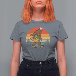 Funny Bigfoot T Shirt For Women Carrying Hot Dog 4th Of July TS11 Charcoal Print Your Wear