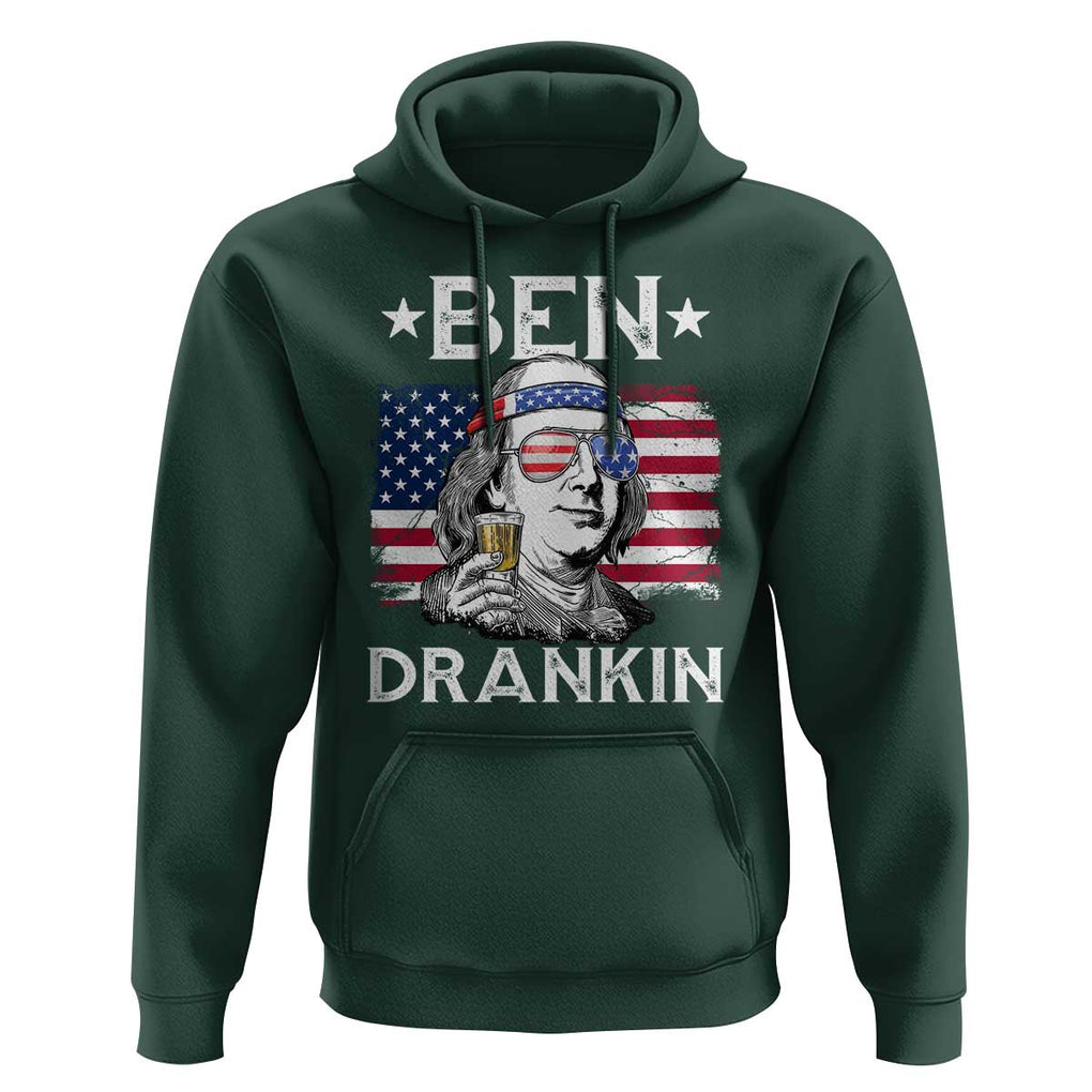 Funny 4th Of July Drinking Hoodie Ben Drankin Beer Mug American Flag TS11 Dark Forest Green Print Your Wear