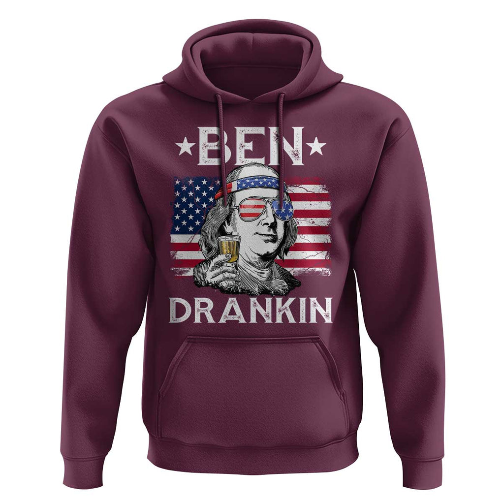 Funny 4th Of July Drinking Hoodie Ben Drankin Beer Mug American Flag TS11 Maroon Print Your Wear