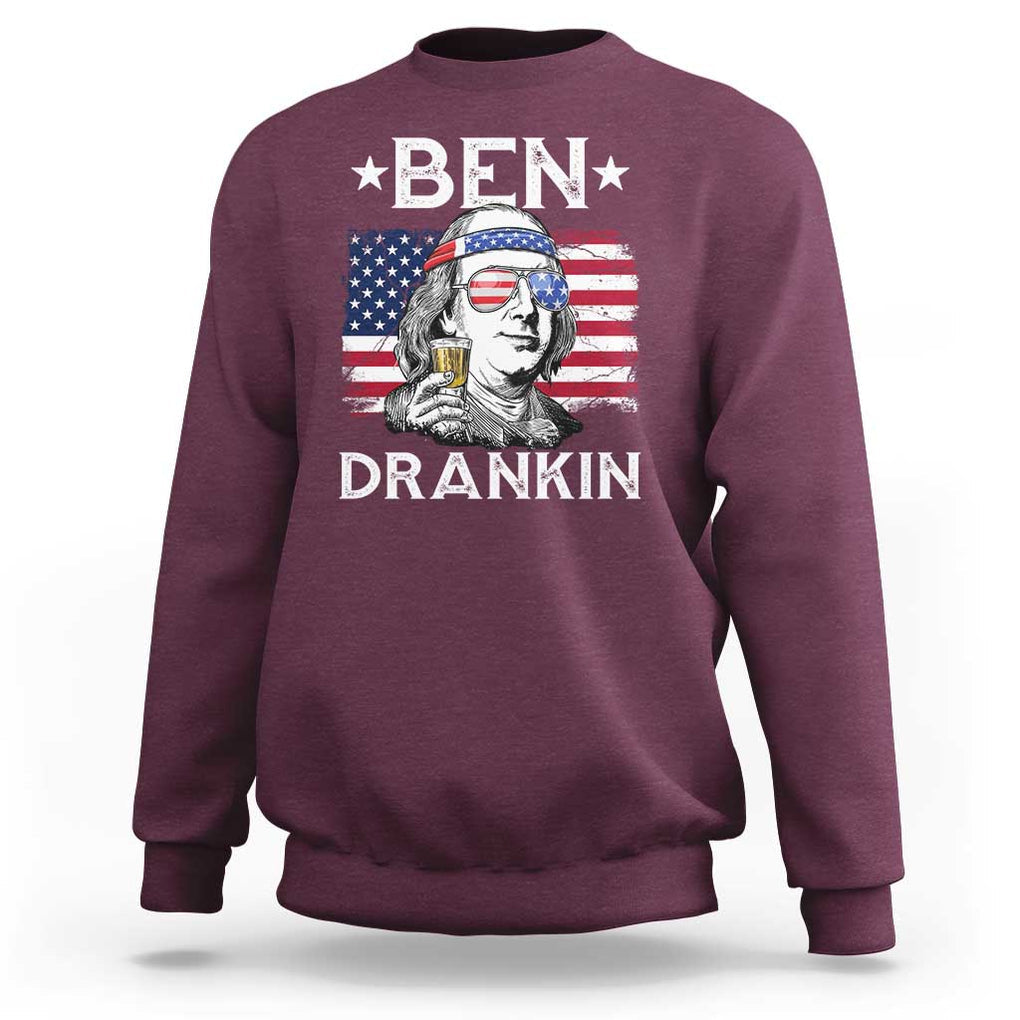 Funny 4th Of July Drinking Sweatshirt Ben Drankin Beer Mug American Flag TS11 Maroon Print Your Wear
