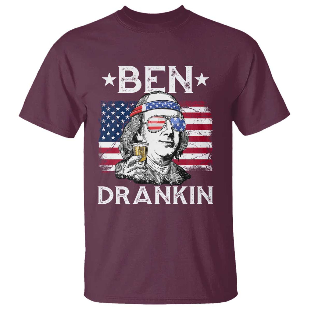 Funny 4th Of July Drinking T Shirt Ben Drankin Beer Mug American Flag TS11 Maroon Print Your Wear