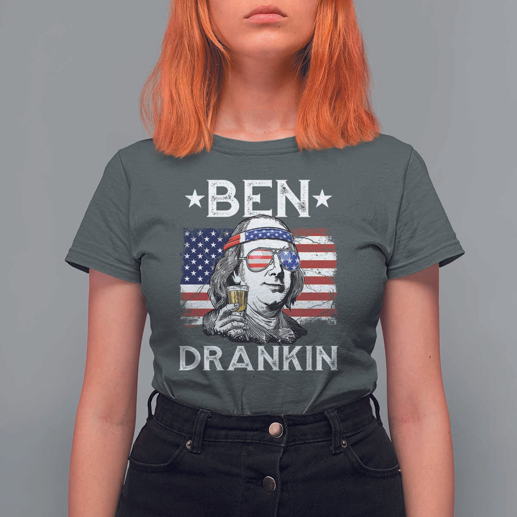 Funny 4th Of July Drinking T Shirt For Women Ben Drankin Beer Mug American Flag TS11 Dark Heather Print Your Wear