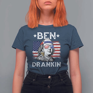 Funny 4th Of July Drinking T Shirt For Women Ben Drankin Beer Mug American Flag TS11 Navy Print Your Wear