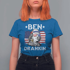 Funny 4th Of July Drinking T Shirt For Women Ben Drankin Beer Mug American Flag TS11 Royal Blue Print Your Wear