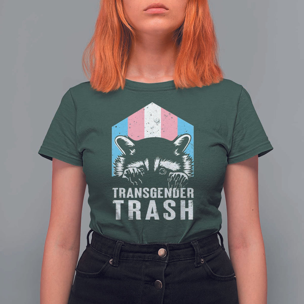 Transgender Trash Raccoon T Shirt For Women LGBT Vintage Rainbow Flag Pride Month TS11 Dark Forest Green Print Your Wear