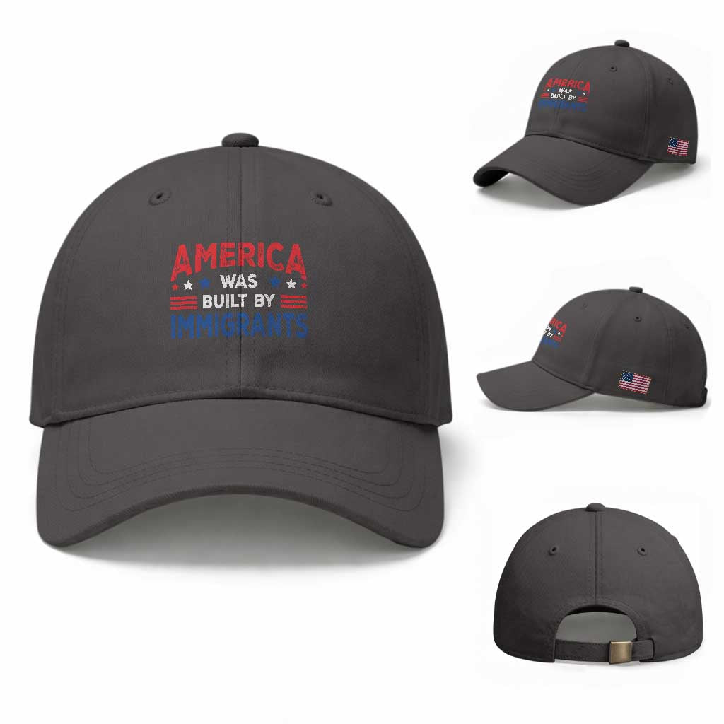Funny America Was Built By Immigrants Baseball Cap Stars Stripes TS11 Baseball Cap Universal Fit Dark Gray Print Your Wear