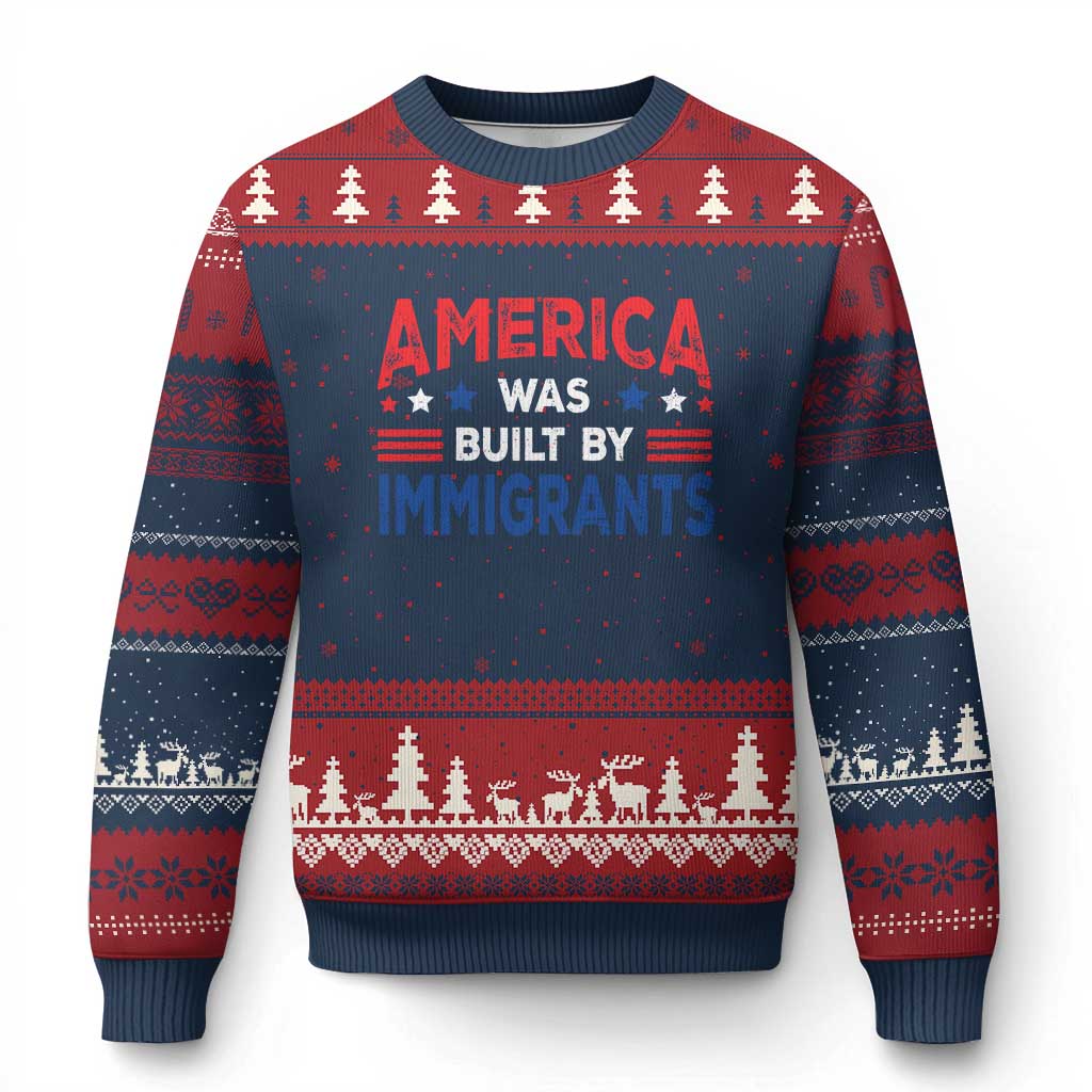 Funny America Was Built By Immigrants Ugly Christmas Sweater Stars Stripes TS11 Navy Red Print Your Wear