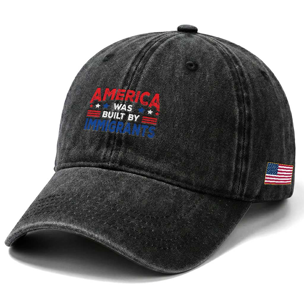 Funny America Was Built By Immigrants Washed Cotton Baseball Cap Stars Stripes TS11 Print Your Wear