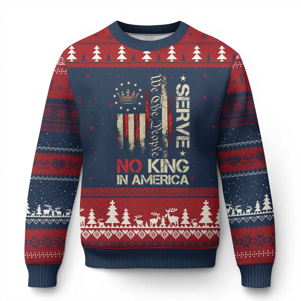 Funny We The People Serve No King In American Ugly Christmas Sweater Vintage Betsy Ross Flag TS11 Navy Red Print Your Wear
