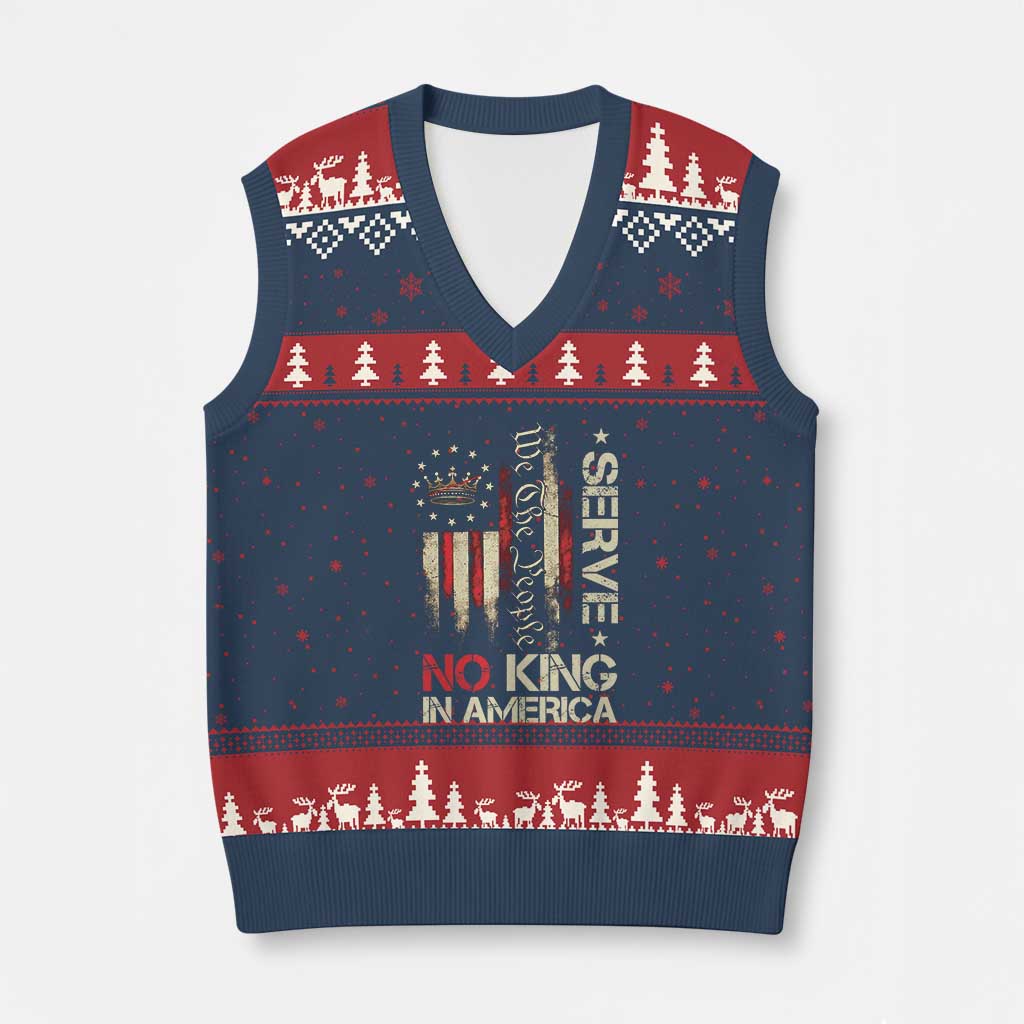 Funny We The People Serve No King In American V-Neck Knit Sweater Vest Vintage Betsy Ross Flag TS11 Navy Red Print Your Wear