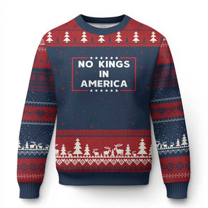 No Kings In America Ugly Christmas Sweater Stars Stripes TS11 Navy Red Print Your Wear