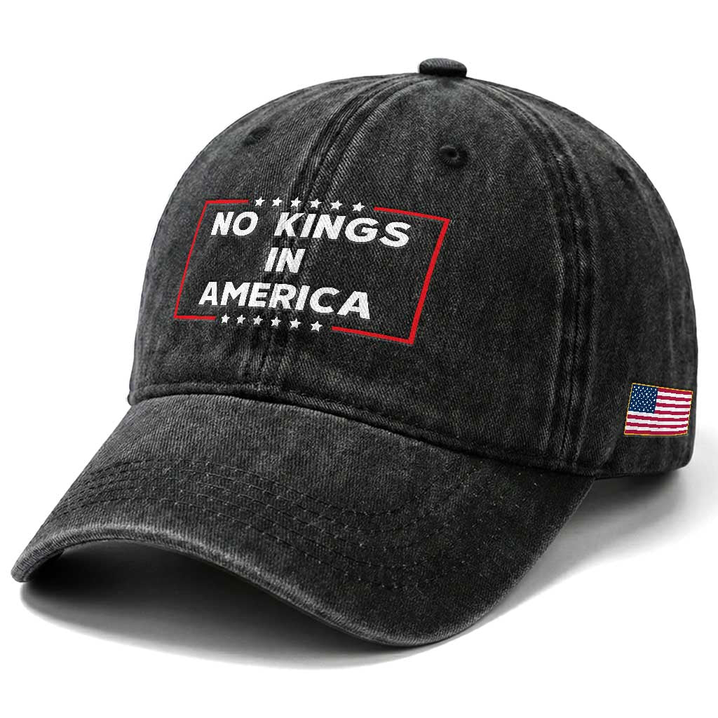 No Kings In America Washed Cotton Baseball Cap Stars Stripes TS11 Print Your Wear