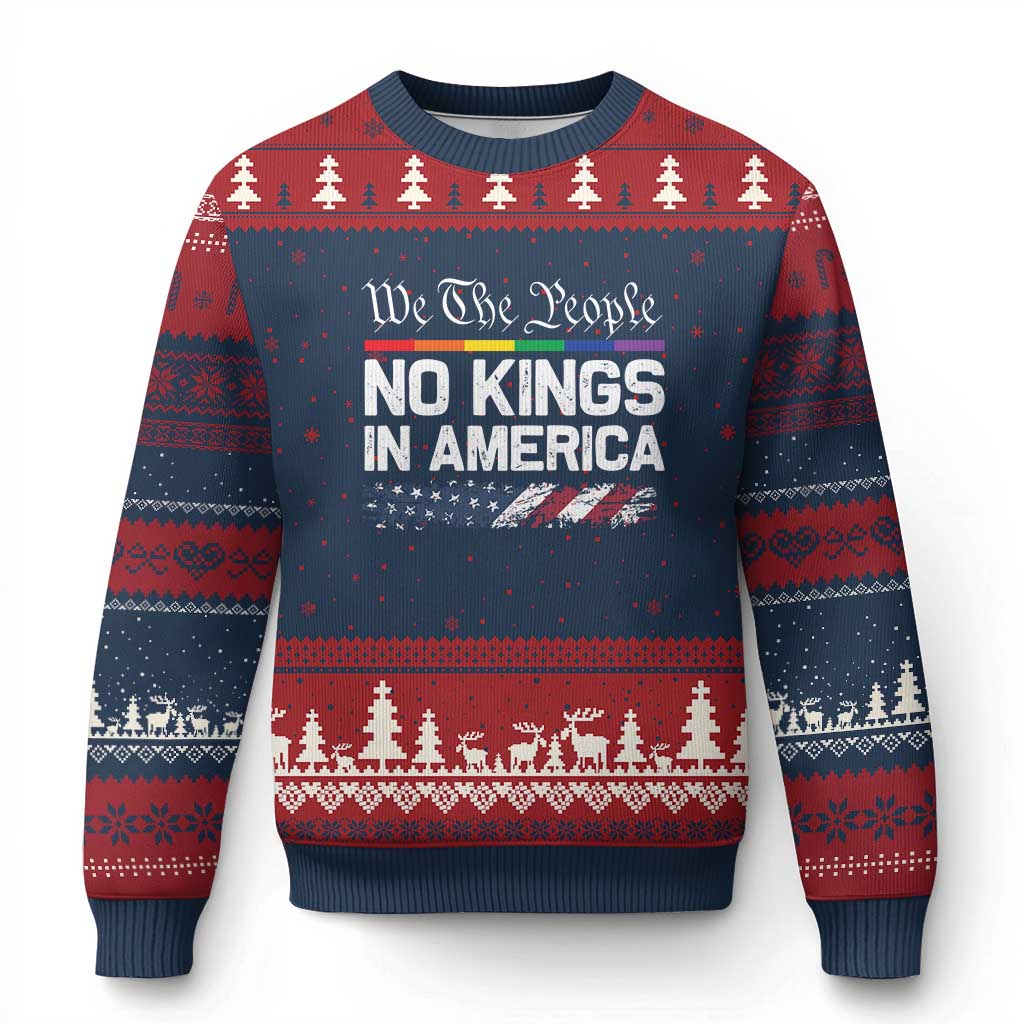 No Kings In America We The People Ugly Christmas Sweater LGBTQ Pride American Flag Political TS11 Navy Red Print Your Wear