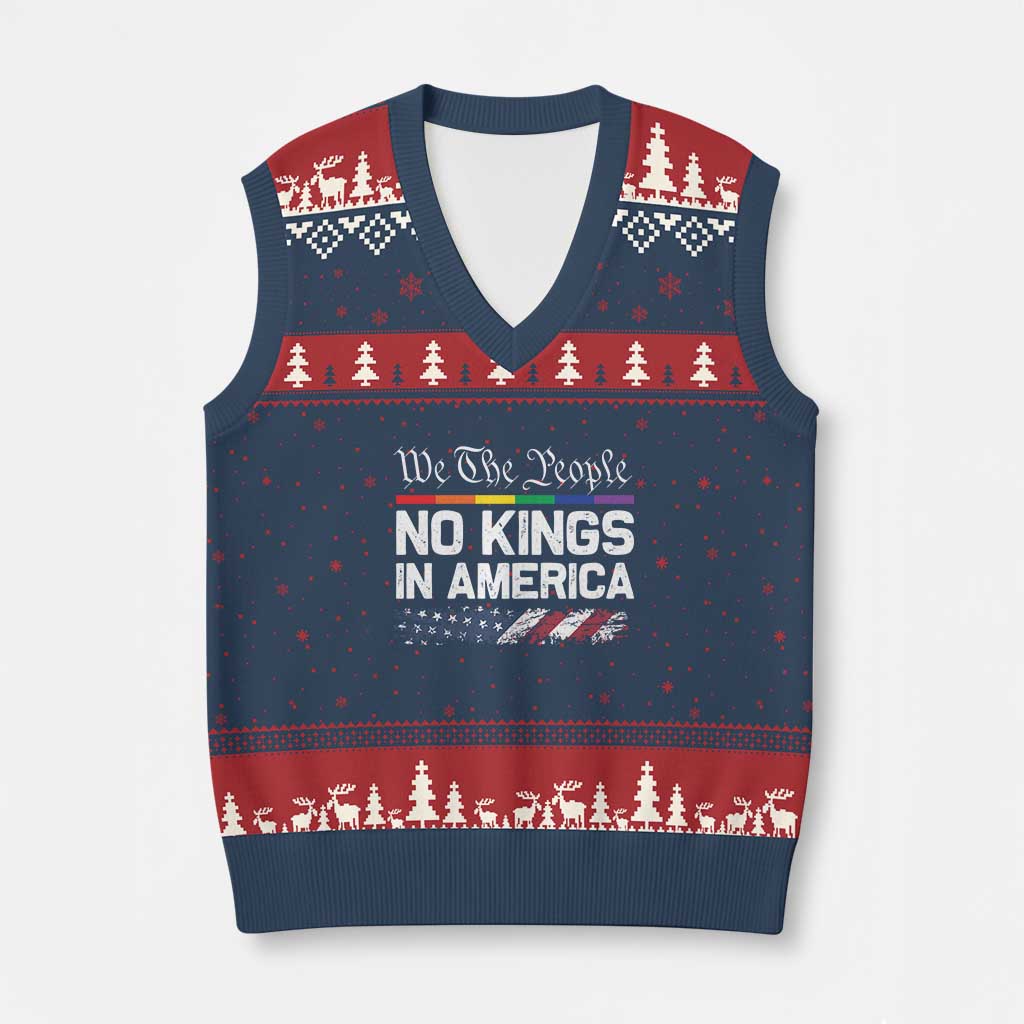 No Kings In America We The People V-Neck Knit Sweater Vest LGBTQ Pride American Flag Political TS11 Navy Red Print Your Wear