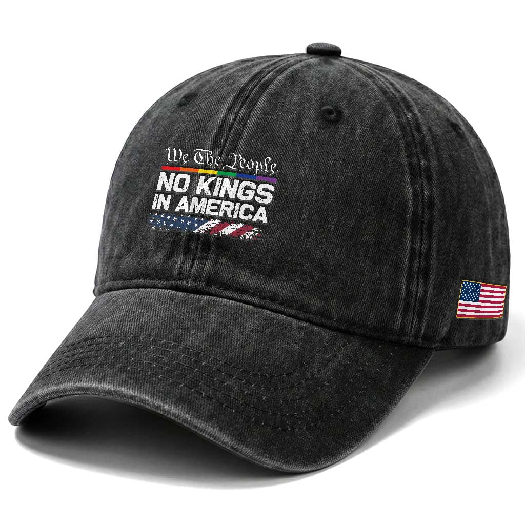 No Kings In America We The People Washed Cotton Baseball Cap LGBTQ Pride American Flag Political TS11 Print Your Wear