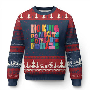 Funny No King No Fascists No Tyrants No Nazis Ugly Christmas Sweater Colorful Geometric TS11 Navy Red Print Your Wear