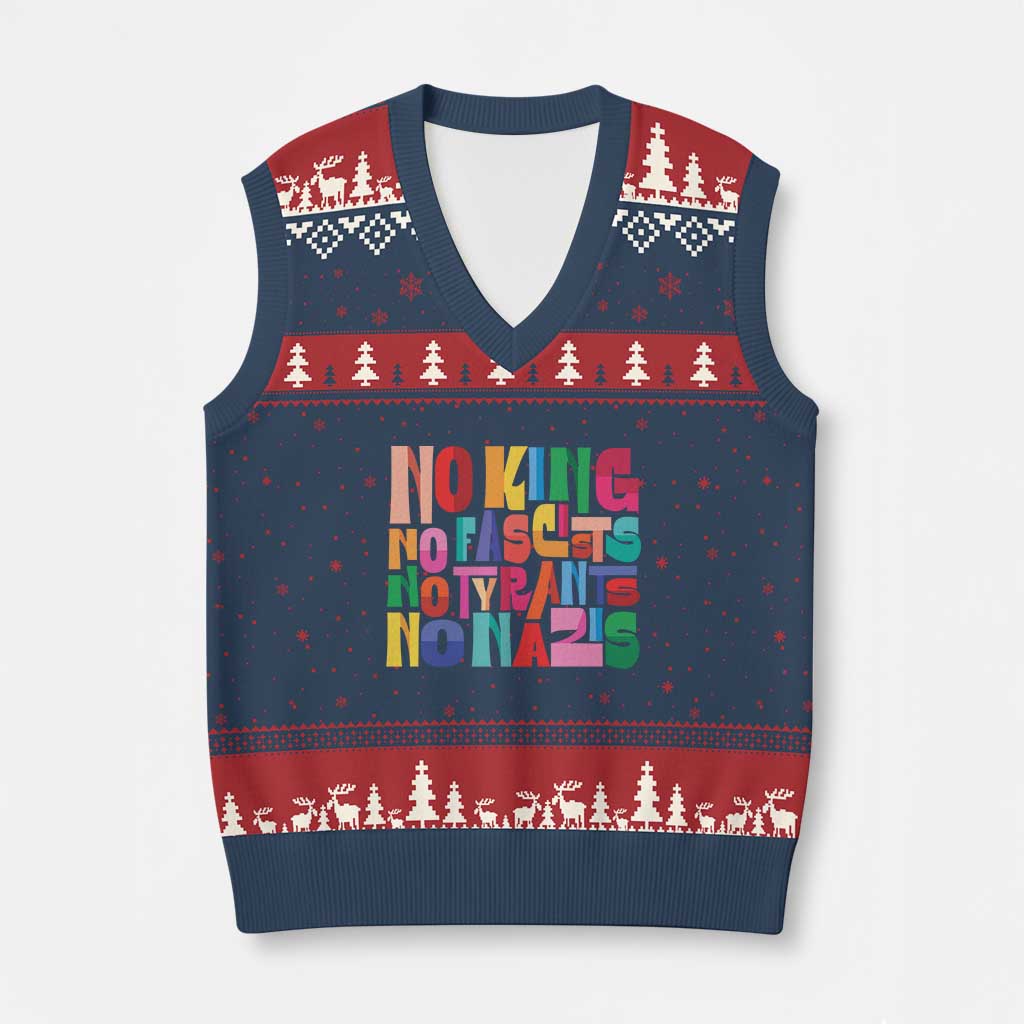 Funny No King No Fascists No Tyrants No Nazis V-Neck Knit Sweater Vest Colorful Geometric TS11 Navy Red Print Your Wear