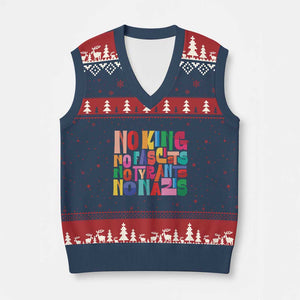 Funny No King No Fascists No Tyrants No Nazis V-Neck Knit Sweater Vest Colorful Geometric TS11 Navy Red Print Your Wear
