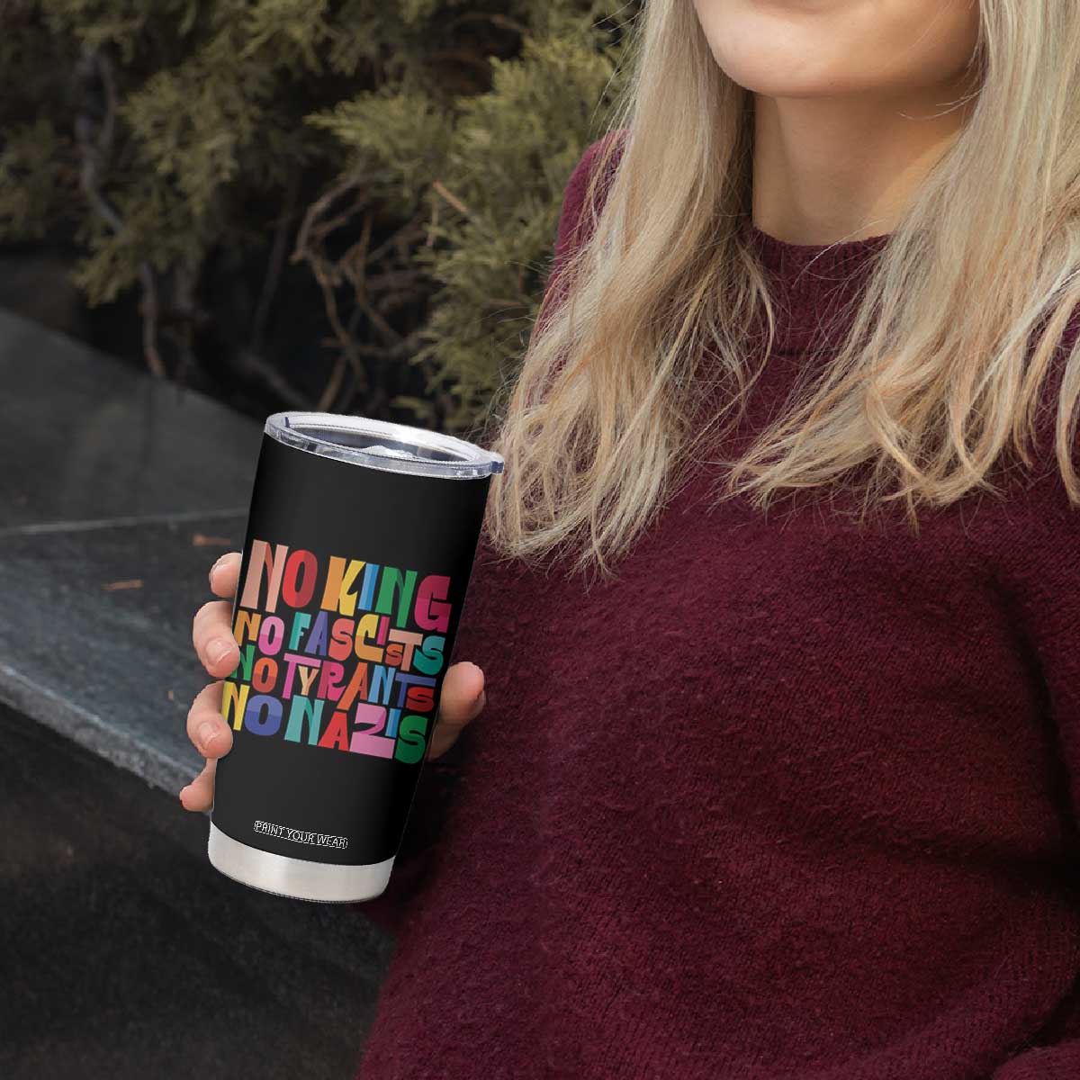 Funny No King No Fascists No Tyrants No Nazis Tumbler Cup Colorful Geometric TS11 Print Your Wear
