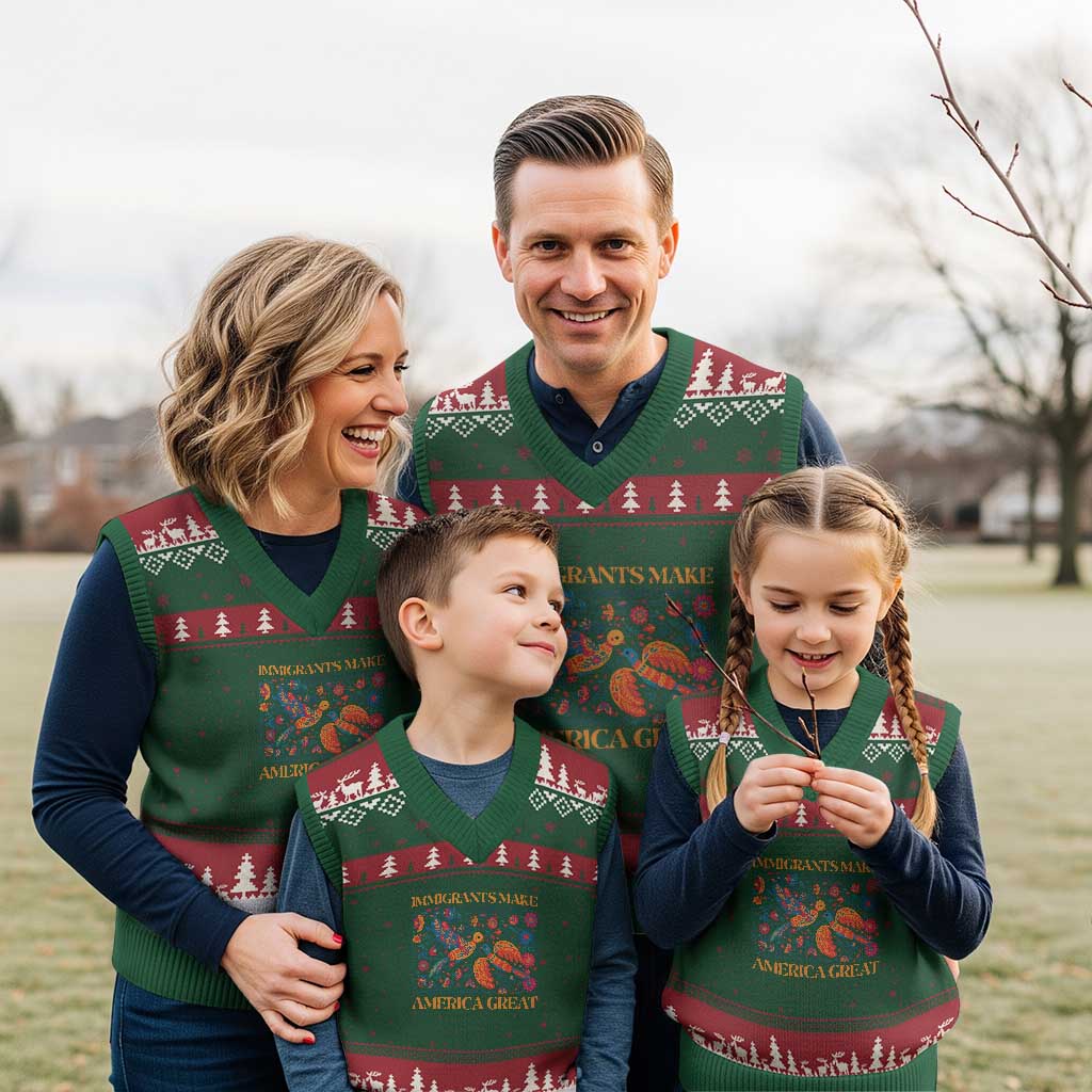 Funny Immigrants Make America Great V-Neck Knit Sweater Vest Floral Flower Birds Human Rights TS11 Red Green Print Your Wear