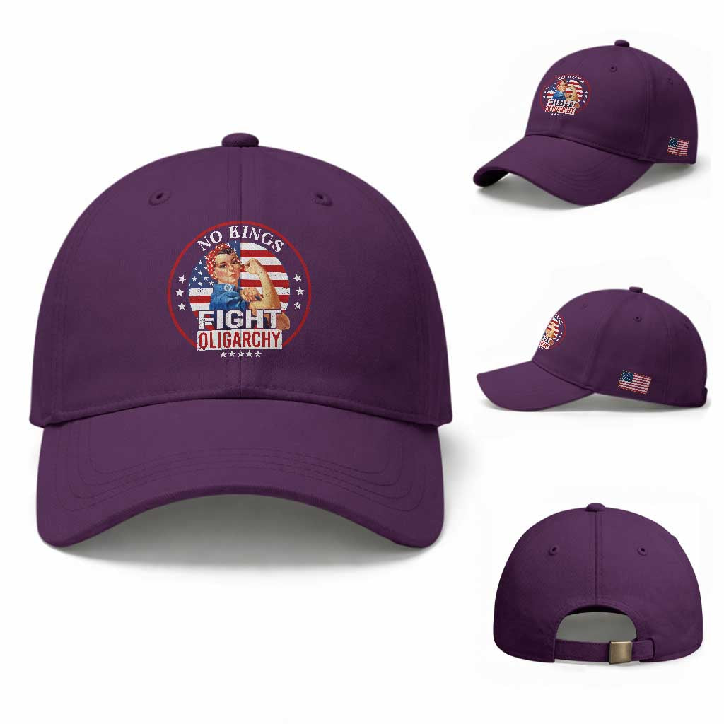 No Kings Fight Oligarchy Baseball Cap Woman's Girl Vintage America Flag TS11 Baseball Cap Universal Fit Purple Print Your Wear
