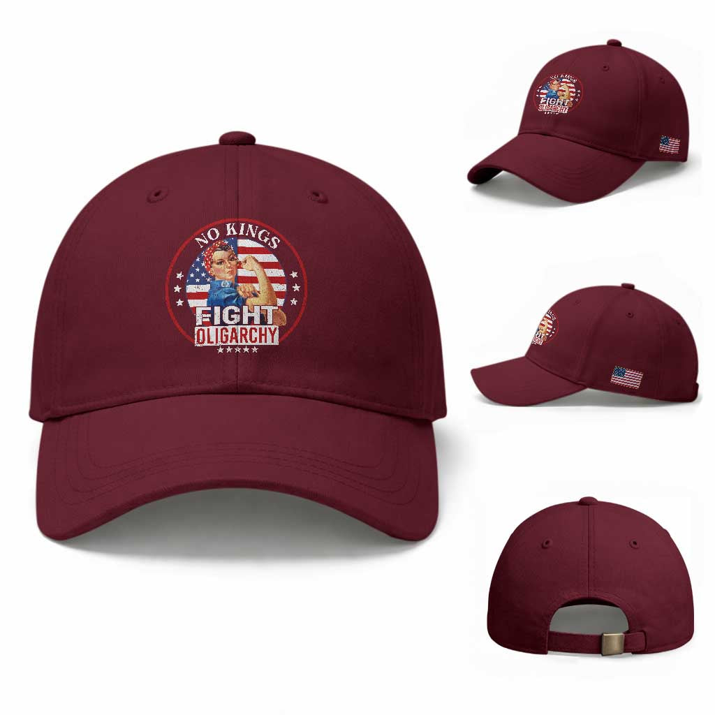 No Kings Fight Oligarchy Baseball Cap Woman's Girl Vintage America Flag TS11 Baseball Cap Universal Fit Maroon Print Your Wear