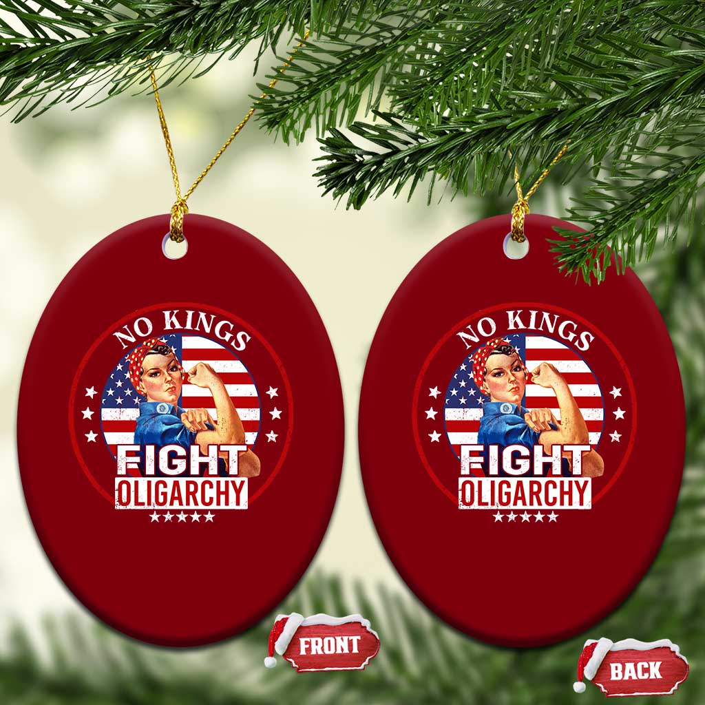No Kings Fight Oligarchy Ceramic Ornament Woman's Girl Vintage America Flag TS11 Print Your Wear