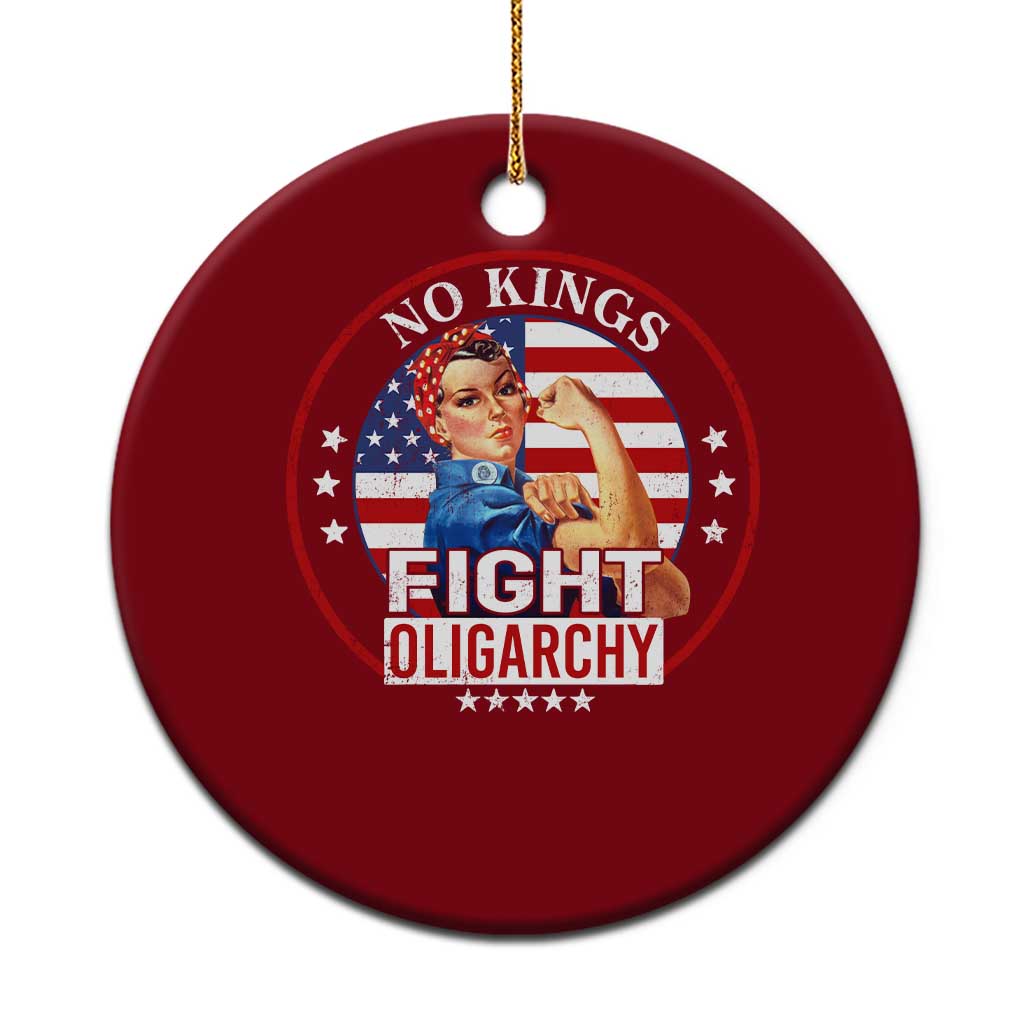 No Kings Fight Oligarchy Ceramic Ornament Woman's Girl Vintage America Flag TS11 1pc Red Print Your Wear