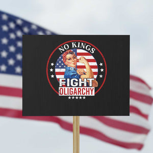 No Kings Fight Oligarchy Protest Sign Woman's Girl Vintage America Flag TS11 Horizontal 18" × 24" Black Print Your Wear