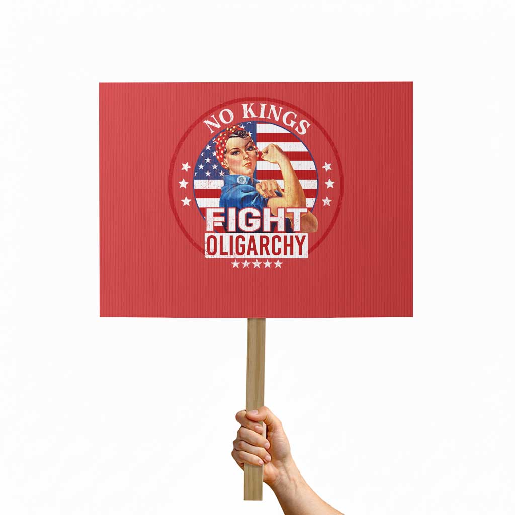 No Kings Fight Oligarchy Protest Sign Woman's Girl Vintage America Flag TS11 Horizontal 18" × 24" Red Print Your Wear