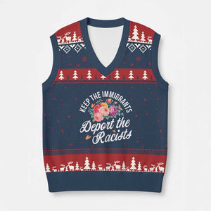 Funny Keep The Immigrants Deport The Racists V-Neck Knit Sweater Vest Floral Butterfly TS11 Navy Red Print Your Wear