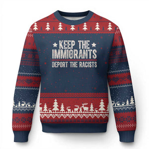 Keep The Immigrants Deport The Racists Ugly Christmas Sweater Vintage Star TS11 Navy Red Print Your Wear