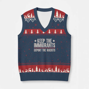 Keep The Immigrants Deport The Racists V-Neck Knit Sweater Vest Vintage Star TS11 Navy Red Print Your Wear