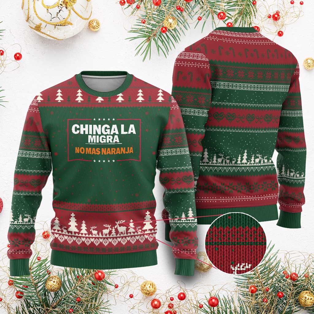 Funny Chinga La Migra No Mas Naranja Ugly Christmas Sweater Star Stripes TS11 Red Green Print Your Wear