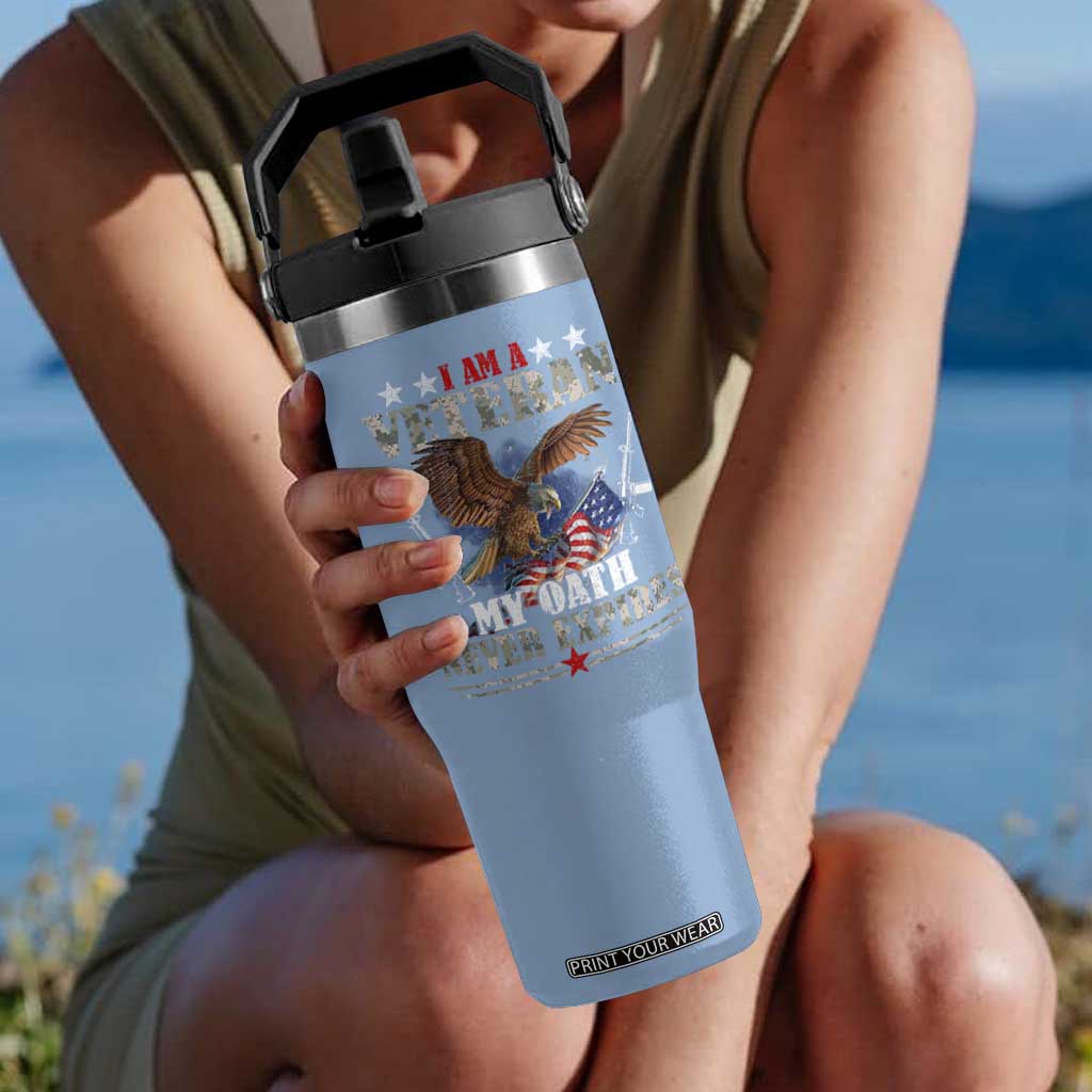 I Am A Veteran My Oath Never Expires Flip Straw Tumbler Veteran Day Eagle American Flag TS11 One Size: 30 oz Light Blue Print Your Wear