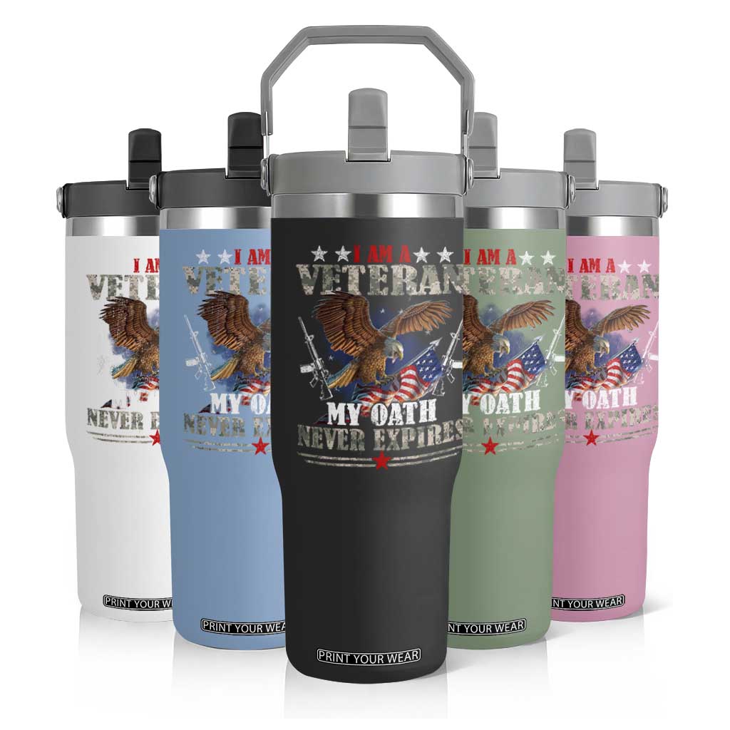 I Am A Veteran My Oath Never Expires Flip Straw Tumbler Veteran Day Eagle American Flag TS11 Print Your Wear