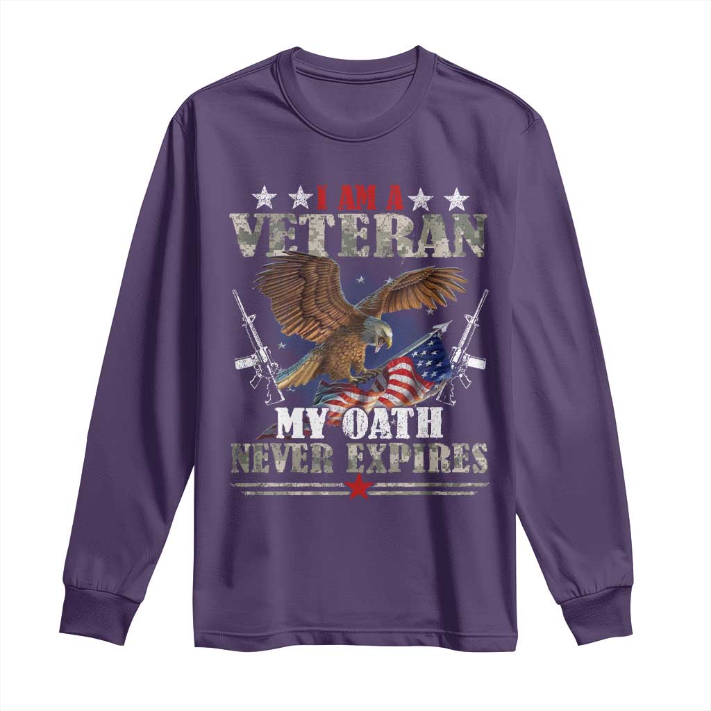 I Am A Veteran My Oath Never Expires Long Sleeve Shirt Veteran Day Eagle American Flag TS11 Purple Print Your Wear