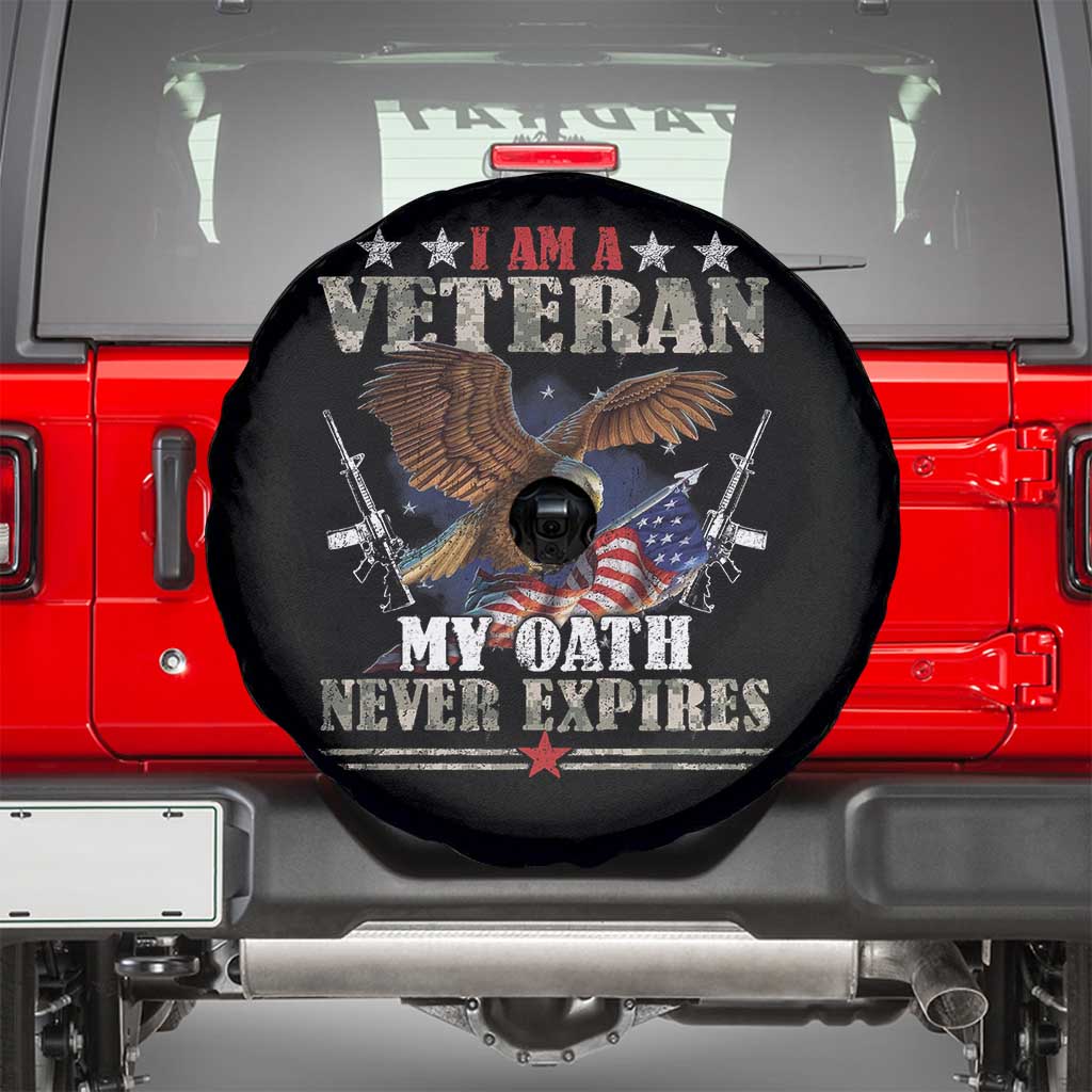 I Am A Veteran My Oath Never Expires Spare Tire Cover Veteran Day Eagle American Flag TS11 Black Print Your Wear