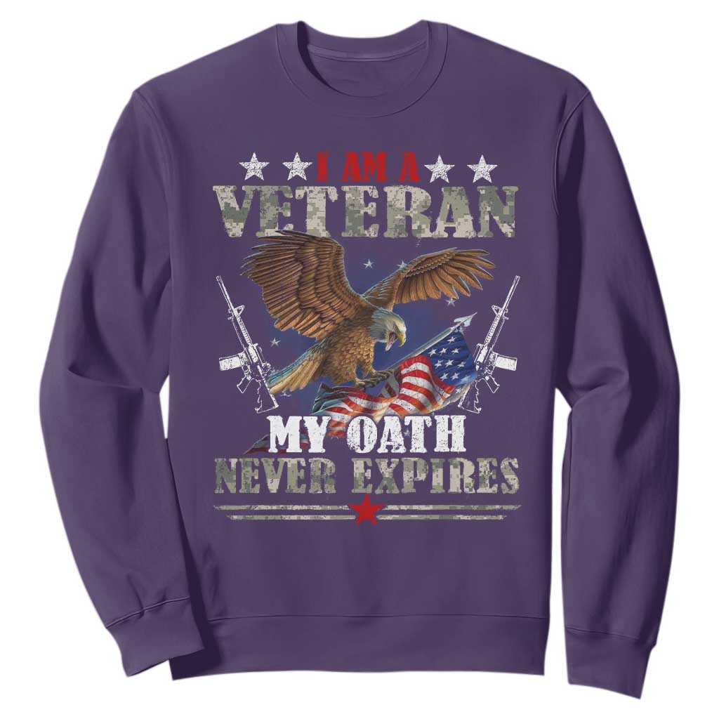 I Am A Veteran My Oath Never Expires Sweatshirt Veteran Day Eagle American Flag TS11 Purple Print Your Wear