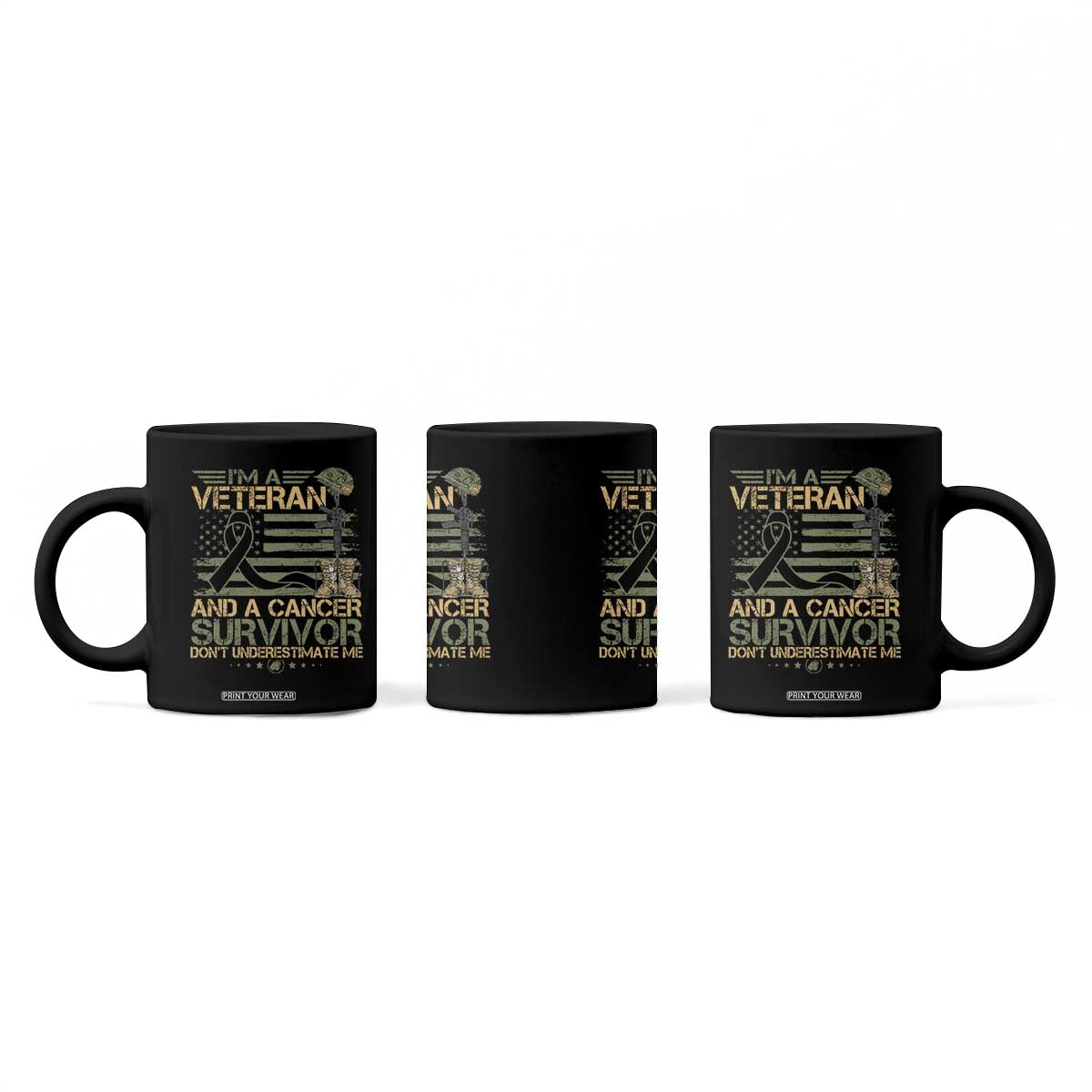 I Am A Veteran And A Cancer Survivor Don't Underestimate Me Coffee Mug Vintage Camo American Flag TS11 Print Your Wear