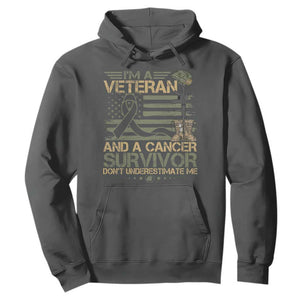 I Am A Veteran And A Cancer Survivor Don't Underestimate Me Hoodie Vintage Camo American Flag TS11 Dark Heather Print Your Wear